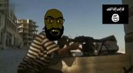ack angry arab beard brown_eyes brown_skin crying flag:isis flag:islamic_state footage glasses gore isis islam islamic_state meta:gore mouth_open mustache open_mouth pantone_448_c red_eyes soyjak subvariant:tetojak variant:bernd variant:feraljak video yellow_teeth // 1964x1080, 7.3s // 9.4MB