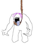 arm full_body hand hanging leg open_mouth quake rope shambler soyjak subvariant:shambler suicide tongue tranny variant:markiplier_soyjak video_game // 569x731 // 68.5KB