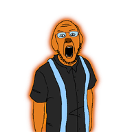 approver artist:soynorthropf5 beard black_shirt dog ear glasses glowing half_body janny meta:op_took_a_selfie_of_xerself nose open_mouth orange_skin overalls stubble transparent_background trend:glowie variant:tewi // 650x650 // 69.8KB