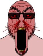 angry artist:fleertson black_sclera bloodshot_eyes brown_skin crying glasses mustache nosebleed open_mouth soyjak stretched_mouth stubble subvariant:flartrage thick_eyebrows variant:flartson // 410x529 // 20.9KB