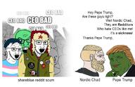 3soyjaks amphibian antifa cat_ear ceo chad clothes communism donald_trump flag:lgbt_pride_flag flag:transgender_pride_flag frog hat nas:pepe nas:wojak nordic_chad npc pepe_the_frog reddit suit_and_tie tranny trend:glowie ushanka variant:feraljak variant:soyak wig wojak yellow_hair // 900x580 // 307.5KB