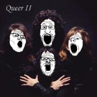 4soyjaks album_cover clothes glasses hair hand irl music mustache open_mouth queen soyjak stubble variant:a24_slowburn_soyjak variant:gapejak variant:markiplier_soyjak variant:tony_soprano_soyjak // 820x820 // 694.7KB