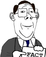 brown_hair business clothes ear fact glasses hair hand holding_object necktie sign smile soyjak variant:protestantjak // 1452x1777 // 489.6KB