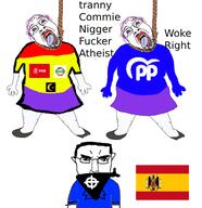 Partido_Popular ack alberto_muñez_feijoo celtic_cross clothes falangism fascism flag:spain francisco_franco islam mariano_rajoy pedro_Sanchez psoe rope spain spanish_civil_war tongue tranny variant:bernd variant:chudjak woke // 483x499 // 79.2KB