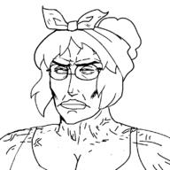 buff chest chud closed_mouth eyes female glasses hair jaw jawline lips mewing muscles muscly ponytail subvariant:perceptive_chud template variant:chudjak vein veiny // 799x799 // 28.0KB