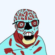 alien bald blue_skin creepy exposed_muscle glasses grey_eyes horror looking_at_you monster movie no_nose open_mouth soyjak they_live transparent_background variant:feraljak // 2048x2048 // 174.1KB