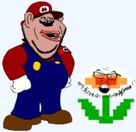 2soyjaks amerimutt ear fire_flower_(mario) glasses mario mustache nose open_mouth stubble subvariant:impish_amerimutt variant:feraljak variant:impish_soyak_ears // 621x602 // 130.2KB