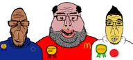 award brown_skin european_union japan looking_at_you mcdonalds narrow_eyes series:muttverse series:trios_&_duos subvariant:asiamutt subvariant:euromutt subvariant:markiplier_amerimutt variant:impish_soyak_ears variant:markiplier_soyjak yellow_skin // 2062x950 // 108.1KB