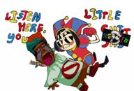 FOODISTS_LOST_TADC_WON bloodshot_eyes brown_skin censored clown crying discord female fnf_pedo pomni rope subvariant:chudplier sweat_stain sweating tadcgem text the_amazing_digital_circus tongue_out variant:markiplier_soyjak white_background yellow_teeth // 1280x866 // 751.8KB