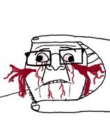 blood bloodshot_eyes closed_mouth crush dead derp frown get glasses gore hand palindrome_get soyjak squished stubble subvariant:jjj variant:ppp // 663x805 // 103.9KB