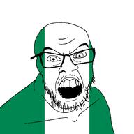 angry country flag flag:nigeria glasses looking_at_you mustache nigeria open_mouth soyjak stubble teeth variant:feraljak // 1500x1500 // 22.4KB
