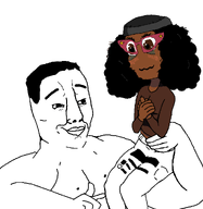 beanie buff clothes glasses hair nigger sitting smile soylent_(creamy_chocolate) subvariant:soyniqua traced variant:chudjak variant:soytan white_background woman // 1020x1050 // 57.0KB