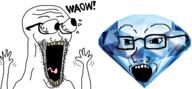 2soyjaks arm excited eyes_popping gem gem_skin glasses hand hands_up open_mouth soyjak stubble subvariant:waow text tongue variant:soyak waow yellow_teeth // 1280x590 // 221.7KB