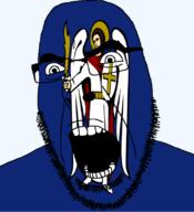 angel angry archangel archangel_michael christianity country cross flag flag:kyiv glasses hair kyiv looking_to_the_left open_mouth plant soyjak stubble teeth thick_eyebrows ukraine variant:cobson wing // 721x789 // 96.4KB