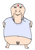 asian bald blue_shirt censored closed_mouth clothes fat flag:japan full_body hat headband naked small_eyes small_penis subvariant:bjongjak sweating variant:markiplier_soyjak white_background white_skin // 985x1385 // 12.8KB