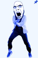 animated colorful dance full_body gangnam_style glasses irl open_mouth push_pin soyjak sticky stubble variant:cobson // 300x460 // 236.3KB