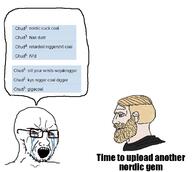 bloodshot_eyes coal crying glasses nas nigger nordic_chad open_mouth soybooru soyjak stubble text variant:cryboy_soyjak // 738x661 // 137.6KB