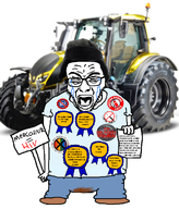 award cap closed_eyes clothes crying european_union farmer fire_extinguisher glasses hat holding_object irl lgbt_flag mercosur open_mouth pins polish_text shit_stained_pants sign stubble subvariant:full_body_rupturejak text tractor vaccine variant:rupturejak // 1048x1226 // 882.7KB