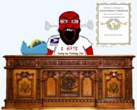 angry balding beard clothes desk fume glasses hair i_hate open_mouth red_skin soyjak subvariant:science_lover tshirt united_states_postal_service variant:markiplier_soyjak // 2250x1800 // 3.8MB