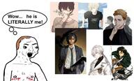 anime attack_on_titan balding eyelashes ftm fujoshi hanahaki_disease levi_ackerman mystic_messenger nipple open_mouth pooner scar self_harm shibazaki_kenjirou smoking soyjak stubble top_surgery tranny variant:soyak wow_she_is_literally_me yuri_on_ice yuri_plisetsky zankyou_no_terror zen_(mystic_messenger) // 1738x1052 // 1.7MB