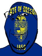 1859 eagle flag flag:oregon glasses looking_at_you oregon smile soyjak star_(symbol) stubble subvariant:wholesome_soyjak teeth text united_states variant:gapejak // 582x772 // 47.4KB