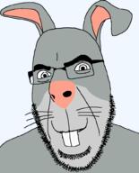 animal ear glasses grey rabbit series:animaljaks smile soyjak stubble teeth variant:cobson whisker // 812x1009 // 52.3KB