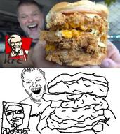 food goyslop hair hamburger holding_object kfc mustache open_mouth soyjak stubble variant:unknown // 480x540 // 50.5KB