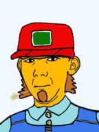 brown_hair button cap closed_mouth clothes ear goatee hair hat neutral overalls sneed soyjak variant:kuzjak yellow_skin // 450x600 // 49.7KB