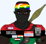 Warrior-Z(user) black_skin black_trans_lives_matter buff economic_freedom_fighters flag:india flag:iraq friday_night_funkin' george_floyd headband islam islamophobia muscles muslims pride_flag rpg star_and_crescent subvariant:muscular_chud t50_eyes transgender_flag variant:chudjak // 1067x1011 // 278.3KB