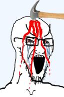 bald blood bloodshot_eyes crying glasses hammer large_eyebrows open_mouth soyjak stretched_mouth stubble transparent_background variant:soyak // 785x1182 // 94.7KB
