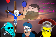 balloon beard blue_skin crucifix crucifixion crying doll_(user) epx7fclhdrp_(namefag) gill_koyim_(namefag) glasses glowing helmet jewish_nose judaism martyr meta:namefags mustard mustard_(user) roman soybooru spear subvariant:condiment subvariant:mexiaryan swanick_(user) text thales_(user) variant:feraljak variant:meximutt variant:soyak // 640x427 // 223.3KB