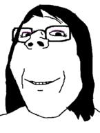 eye_shadow female girl glasses hair looking_at_you makeup smile subvariant:annabelle subvariant:wholesome_soyjak teeth variant:gapejak // 582x772 // 30.8KB