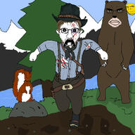 animal arthur_morgan attacked bear belt belt_buckle blue_shirt boulder brown_hair cowboy_hat doctos forest grass grizzly holster injured injury morgan mountain red_dead_redemption red_dead_redemption_2 river rock running scared series:niglet_running squirrel squirreljak subvariant:doctos subvariant:doctos_front tree variant:chudjak variant:cobson variant:redditjak variant:soyak video_game wild_west // 1080x1080 // 552.4KB