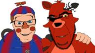 2soyjaks animatronic arm balloon_boy buttoned_shirt ear eyepatch five_nights_at_freddy's five_nights_at_freddy's_2 fnaf foxy_(fnaf) friendship glasses hair hand happy hook looking_at_you no_more_brother_wars propeller_hat smile soyjak stubble variant:cobson variant:feraljak withered_foxy // 1920x1080 // 262.7KB