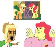 2soyjaks apple applejack blond bloodshot_eyes clothes crying female freckles hat my_little_pony pink_hair pointing pony strawberry strawberry_sunset subvariant:mexiaryan unbothered variant:chudjak variant:meximutt wing // 1889x1614 // 647.6KB