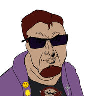 2soyjaks badge brown_hair brown_skin closed_mouth clothes croat cross glasses goatee hair postal postal_dude punisher_face smile soyjak sunglasses variant:feraljak variant:monkeyjak watchmen // 1500x1500 // 535.5KB