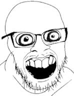 crazed deformed glasses happy open_mouth soyjak stubble variant:feraljak // 811x1049 // 121.5KB
