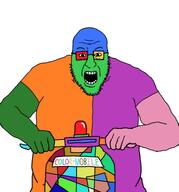 blart glasses open_mouth riding scooter stubble trend:colorjak variant:blartjak // 1428x1536 // 341.7KB