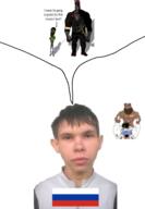 2soyjaks beard brown_hair brown_skin chechnya clothes communism eastern_orthodox flag flag:russia full_body glasses hair hammer_and_sickle hand hat islam kolovrat leg looking_at_you nsfw open_mouth penis rape ribbon ribbon_of_saint_george russia sex smile smug soyjak ugly variant:cobson variant:soyak z_(russian_symbol) // 2242x3242 // 1.5MB