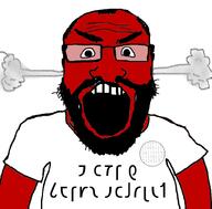 alphabet angry arm beard clothes english_text fume glasses i_love linguistics open_mouth red shavian shavian_alphabet soyjak subvariant:science_lover text tshirt variant:markiplier_soyjak // 800x789 // 152.4KB