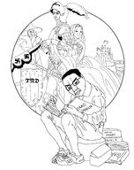 armor book castle chud closed_mouth glasses holding_book holding_object horse imagination knight lance medieval mein_kampf nazism swastika sword thought_bubble trad_wife variant:chudjak weapon writer // 2000x2528 // 162.0KB