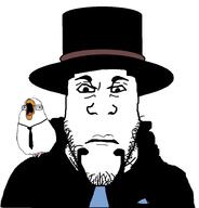 2soyjaks animal anime bird closed_mouth clothes hattori necktie one_piece rob_lucci stubble suit top_hat variant:markiplier_soyjak variant:unknown // 911x953 // 58.8KB