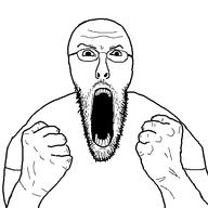 angry clothes fist glasses open_mouth soyjak stubble teeth tshirt variant:critic wrinkles // 500x500 // 24.9KB