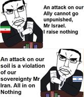 card flag:iran flag:israel gambling glasses iran israel meme nothing_ever_happens subvariant:pol_face text variant:chudjak // 1109x1280 // 159.1KB