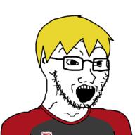 artist:xjanny badge clothes glasses hair nate open_mouth soyjak_party stubble variant:soyak yellow_hair // 1000x1000 // 26.6KB