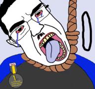 ack badge crying hanging jake jakparty_soy mustache noose red_eyes subvariant:jartycuck subvariant:patrick suicide teeth tongue tongue_out unslopjakked variant:chudjak yellow_teeth // 1920x1798 // 1.3MB