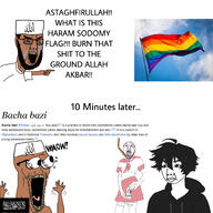 4soyjaks allah anime arabic_text arm astolfo bachi_bazi bloodshot_eyes brown_skin chud dead doomer dress drink fate_grand_order femboy flag:jihad flag:lgbt_pride_flag glasses goyslop hair hairy hand hanging holding_object hoodie islam islamic leg lgbt monster_energy monster_zero_ultra muslims noose nsfw open_mouth penis programming_socks purple_hair rope school_uniform skirt sock soyjak star_and_crescent stubble suicide tongue twinkjak variant:bernd variant:chudjak white_background wikipedia wojak yellow_teeth // 2048x2048 // 574.4KB