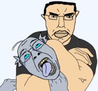 angler_fish angler_lure arm bloodshot_eyes blue_sclera blue_skin buff choke_hold chud clothes ear fish fishniggas_lost glasses grey_shirt hair hand headlock humans_won lure makeup open_mouth shitty_edit soyjak strangling stubble subvariant:pol_face the_weak_should_fear_the_strong tongue transparent_background tshirt variant:bernd variant:chudjak white_skin // 1996x1844 // 88.9KB