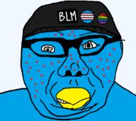 acne beak bird black_lives_matter blue_skin clothes flag:lgbt_pride_flag flag:transgender_pride_flag grey_eyes hat looking_at_you series:x_inmigrants smirk twitter variant:suomijak // 970x866 // 34.5KB