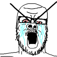 angry animated bald big_eyebrows black_and_white bloodshot_eyes crying ext=gif flash glasses inverted large_eyebrows mustache open_mouth pink_eyes selfish_little_fuck soyjak stubble tear variant:a24_slowburn_soyjak // 454x520 // 15.9KB
